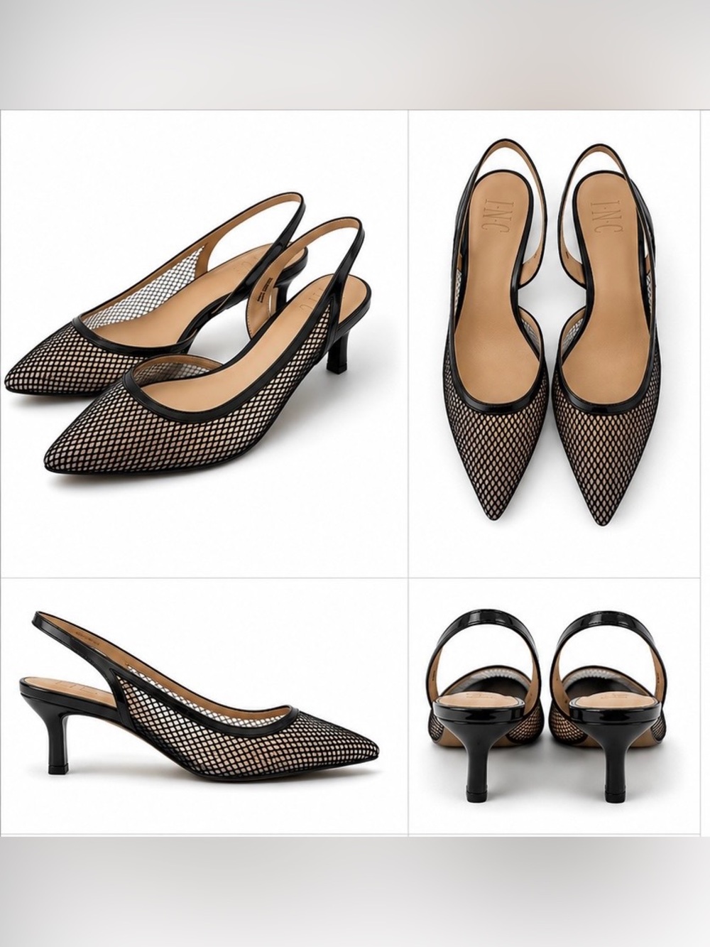 INC International Concepts Black Mesh Pointed-Toe Slingback Mules